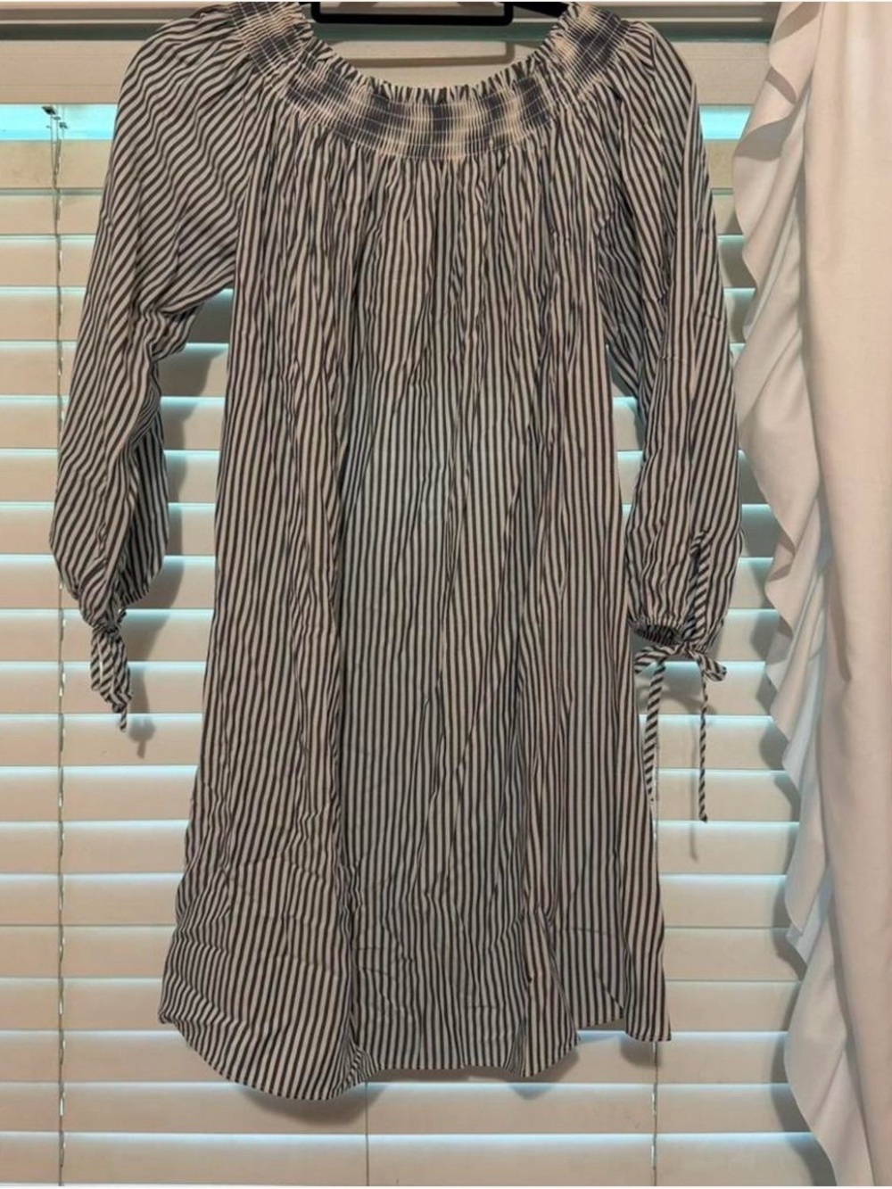 BB Dakota Black and White Off-Shoulder Striped Midi Dress